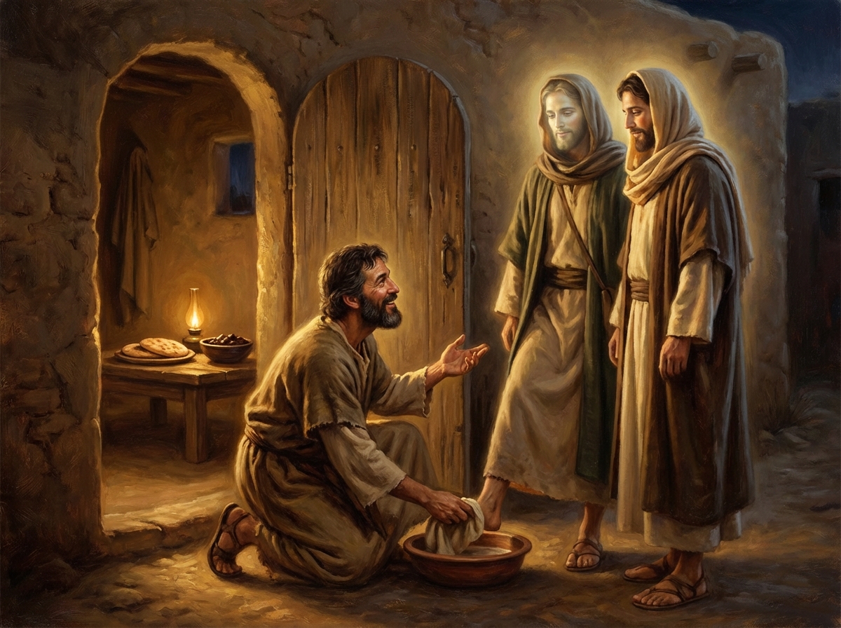 Abraham welcoming angelic visitors